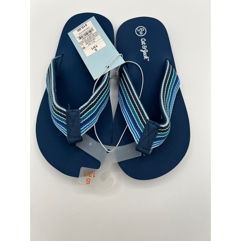 Cat & Jack Kids Navy Blue Striped Thong Flip Flop Sandals Size S 13/1 NWT